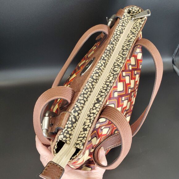 Fossil Key-Per Orange Canvas Tote Shoulder Bag Geometric Print - Picture 7 of 10